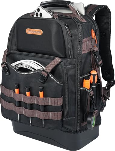WELKINLAND 76Pockets Electrician Tool Backpack, Canvas Electrician Backpack | Hard-Bottom Backpack Tool Bag,Heavy Duty Tool Backpack,Large Construction Back Pack For Men,HVAC Back Pack Tool Bag,Laptop