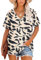 MOLERANI T Shirts for Women Tops Short Sleeve V Neck Summer Tops Casual Loose Tee Apricot Black Leaf XL