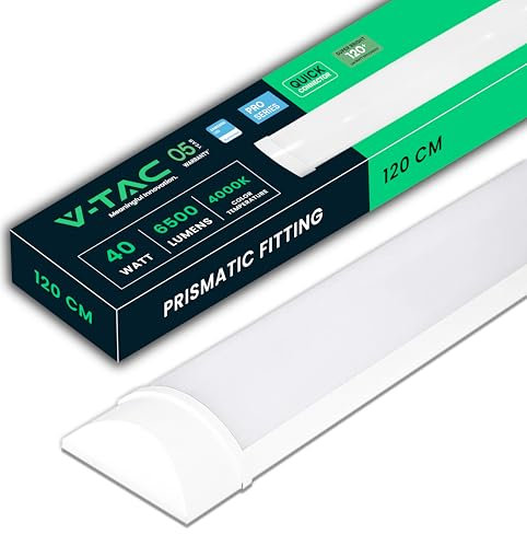 V-TAC Pantalla LED Luminaria 120 CM - 40W - Chip Samsung - Lámpara Rectangular 4300 Lumen IP20 para Pared, Garaje, Tienda - Tubo LED - Plafón LED Lineal - Luz Blanco Frío 6400K