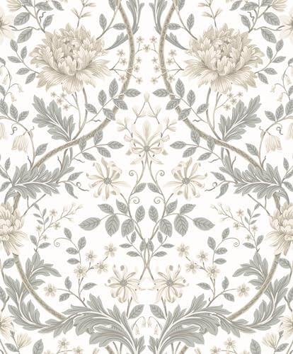 NextWall Seabrook Designs Honeysuckle Floral Vintage Prepasted Wallpaper (Ivory & Grey)