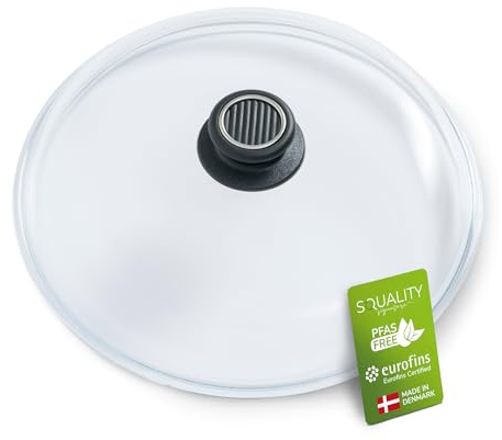 Squality Premium Pfannendeckel 30 cm | Topfdeckel aus Pyrex | Glasdeckel aus gehärtetem Glas | Hergestellt in Dänemark | Pfannen Deckel ofenfest bis 260 °C | Topf Deckel Spülmaschinen geeignet