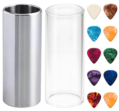 12 Pcs Guitar Slide Set, 6cm Glass Steel Slides Electric Acoustic | Stainless Steel Accessories, for Electric Acoustic Guitar Bass
