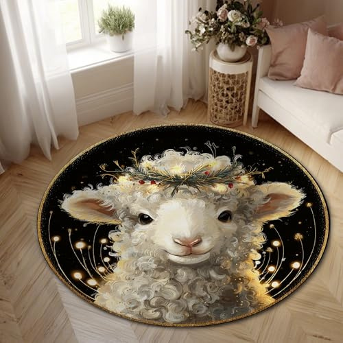 Teppich, Schaf, Fantasievolles Bauernhaus, königliche Sterne, Frühling, weiß, rutschfeste Kanteneinfassung, Heimkreisteppich, Teppiche für Wohnzimmer, Schlafzimmer, Esszimmer, Schreibtisch, Büro