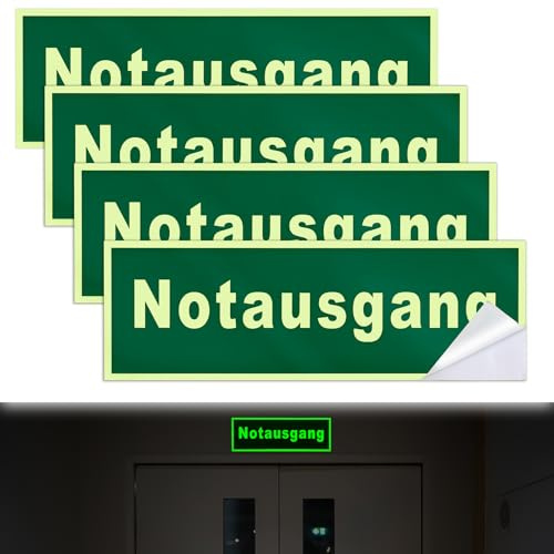 Mumjooyi 4 Stück Notausgang Schild Notausgangsschild Deutsch Starker Kleber Hochwertiges Rettungszeichen Schild Fluchtwegschild Rettungsschild Nachleuchtend 15 * 30CM