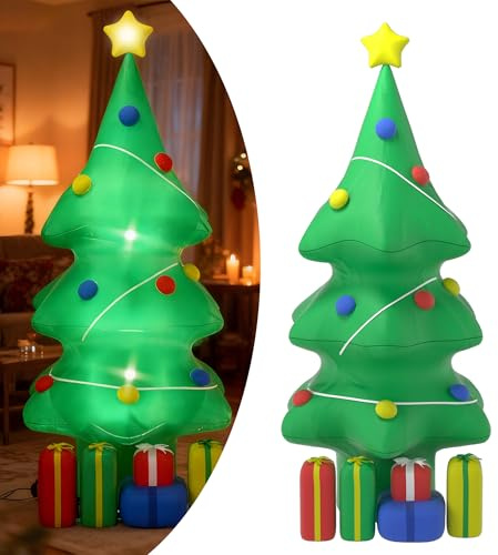 YRHome 150cm Aufblasbarer Weihnachtsbaum mit Geschenkboxen, LED & Weihnachts-Zierschmuck – Aufblasbare Weihnachtsfigur Deko für Innen & Außen