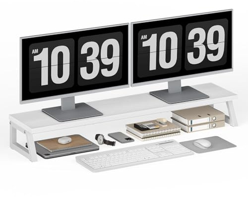 HOOBRO Dual Monitor Stand, Monitor Riser for 2 Screens, 100 cm Large Computer Monitor Stand, Desk Shelf Organizer for Office Desk, Accessories, White EWW121CJ01