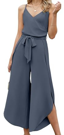 Theenkoln Jumpsuit Damen Sommer Lang: Sexy Cocktail Elegant Mode Gürtel Overall Hochzeit Hawaii Urlaub Strand V-Ausschnitt Hosenanzug Business Baggy Festlich Rüschen Spaghettiträger Outfit