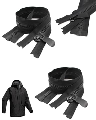 HZAOPZE 2 pezzi Cerniera Lampo Nera, 100 cm, Cerniera Lampo Misura, Chiusure Lampo a Due Vie Divisibile, Separare Cerniere, Lampo Metallo, per Jacket Cucire Cappotti Giacca (Nero)
