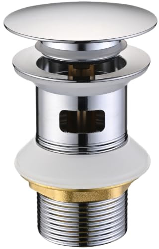 JZX Bonde de Lavabo avec Trop-Plein, Valve Bonde de Lavabo Pop Up, Chrome | Bonde Universelle avec Double Joint, en Laiton et Acier Inoxydable, Résistante à la Corrosion, pour Vasque Salle de Bain