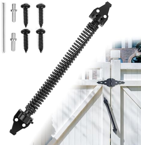 Zymuegist 14 Inch Heavy Duty Gate Spring Closer for Wooden Gate, Carbon Steel Self Closing with Fittings for Garden Doors Fence Doors Wooden Gates (Black)