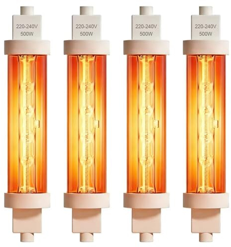 500W R7s Food Heat Lamp Bulbs, 4 Pcs R7s Bulb 118mm LED Dimmable, Warm White 2700K, Gantry Food Lamp Jacketed, 240V Buffet Food Warmer, Food Safe Bulb Lights for Catered Event, Canteen, Buffets