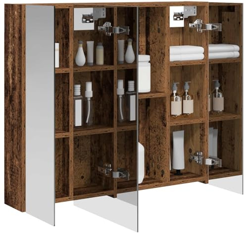 vidaXL Badezimmerspiegelschrank mit Regal Altholz 80 x 14,5 x 70 cm, Badezimmer Aufbewahrung, rechteckiger Schrank, modernes Design, platzsparender Wandspiegel, verstellbares Regal, Organizer