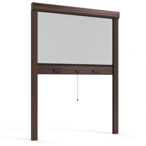 Zanzariera per Finestra a Rullo Verticale con Frizione Riducibile Tagliabile in Altezza e Larghezza Kit Fai da Te Telaio in Alluminio Rete Fibra di Vetro Anti insetti (Marrone, 100x170cm)