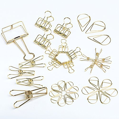 Draymond Story 9 PCS Binder Clips, 9 pcs Skelett Clips, 18 pcs Papier Clips, Mix Größe gelb gold mit Schutzhülle aus Kunststoff