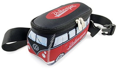 BRISA VW Collection - Volkswagen Neopren Hüft-Tasche-Bauch-Beutel-Geld-Gürtel-Crossbody-Bag für Outdoor und Reisen T1 Bulli Bus Design (Rot/Schwarz)