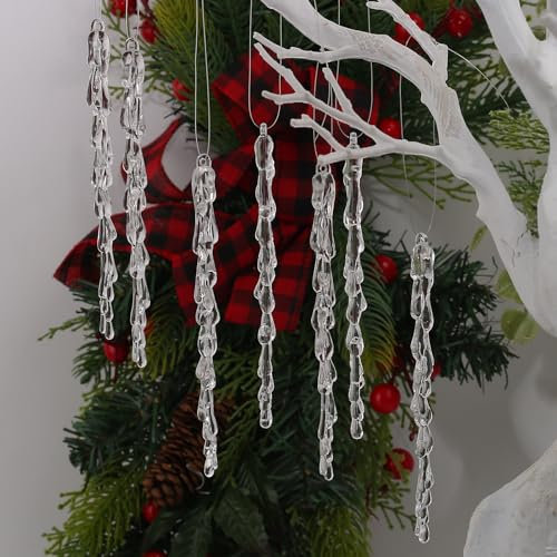 DAHI Weihnachtsdeko schneemann eiszapfen 30 stück Weihnachtsbaum Deko - christbaumanhänger acryl eiszapfen deko länge ca. 9cm mit 10 Meter Schnur(schneemann klein)