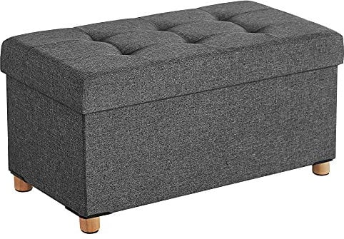 SONGMICS Cassapanca, Pouf Contenitore, Poggiapiedi Pieghevole 38 x 76 x 40 cm, Ottomano con Gambe in Legno, Regge fino a 300 kg, per Soggiorno, Camera da Letto, Dormitorio, Grigio Ardesia LSF16GYZ