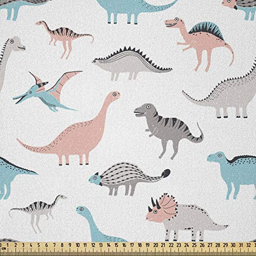 ABAKUHAUS Dinosaurier Microfaser Stoff als Meterware, Kinder Cartoon Prähistorisch, DIY Bastler Stoff für Dekorationszwecke, 10M (230x1000cm), Mehrfarbig
