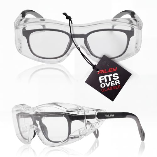 Riley Tilla Safety Glasses - Adjustable Over-Spectacle Design, Anti-Fog, Impact Resistant Lens, EN166 & UKCA Certified, Fits Over Prescription Glasses