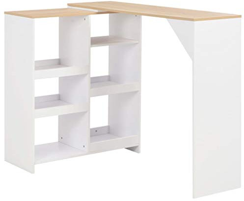 Festnight Bartisch mit Beweglichem Regal Tresentisch Küchentisch Bistrotisch Stehtisch Holz Weiß 138 x 40 x 120 cm