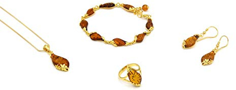 MyBer Bernstein Schmuckset Armband Ohrringe Ring PendantSchmuck Set Damen Silber 925 vergoldet