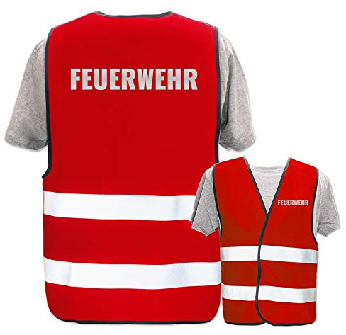 PixiPrints: Bedruckte Marken-Warnwesten mit Leuchtstreifen * Einsatzkräfte, Warnweste Begriffe Einsatzkräfte:Feuerwehr (Reflektierend), Farbe:Rot, Größe:XL/XXL