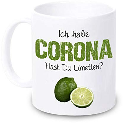 4youDesign Tasse/Kaffeebecher mit verschiedenen Motiven zum Thema Corona | lustige Geschenkidee - Gag Scherzartikel schwarzer Humor (Ich Habe Corona - Hast du Limetten?, ohne Personalisierung)
