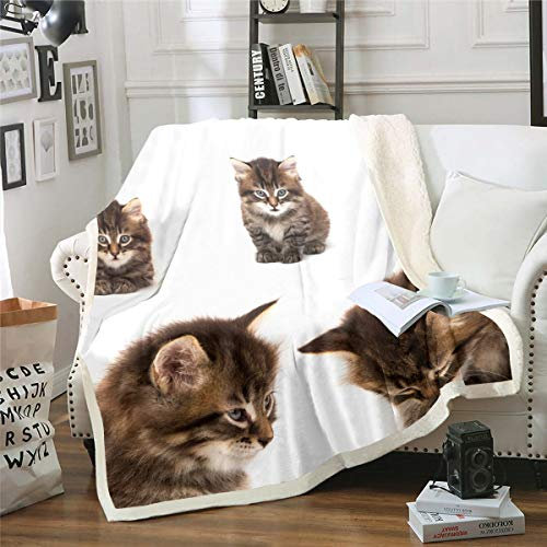 Loussiesd Coperta in pile per gatti con motivo di gatti e gatti Sherpa, per divano e divano, con stampa di gattini, coperta sfocata, traspirante, a tema animale 3D, coperta per decorazione della