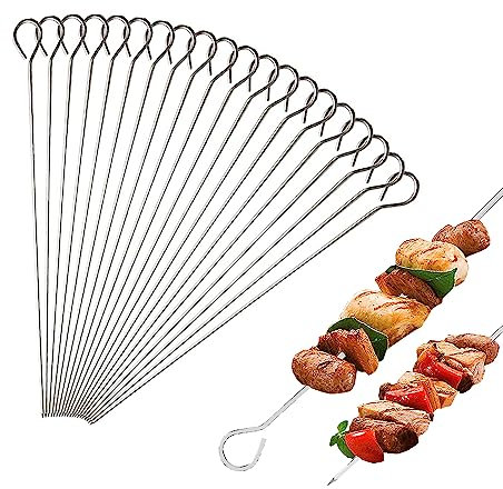 BBQ Small Metal Skewers Stainless Steel 20 PCS 6.29/15cm Food-Grade Kebab Skewers Turkey Lacers QQ CAT Reusable Skewer for Air Fryer, Metal Skewer for Oven Camping Campfire Trussing Turkey