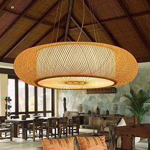 Pendellampe Retro Bambus Gewebte Kronleuchter Land Natürlichen Bambus Pendelleuchte Handgewebten Hängeleuchten E27 Höhenverstellbare Deckenlampe Restaurant Teestube Deko Korridor Nacht Hängelampe,80cm