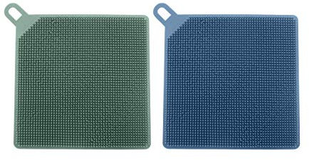 Steuber Silikonpads Topflappen 2er Set grün-blau, Untersetzer mit Noppen für Pfanne & Topf