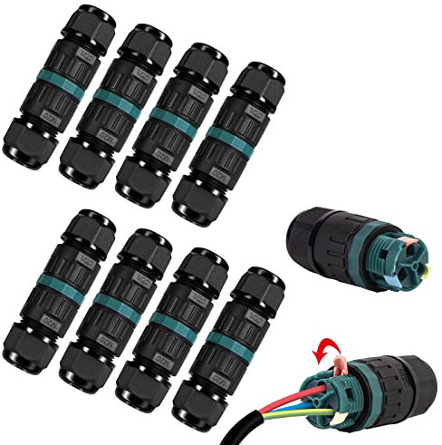 8 connettori elettrici impermeabili IP68, connettore impermeabile a 3 pin per cavo Ø5 – 12 mm di diametro, scatola di derivazione impermeabile esterno per giardino e cavo sotterraneo