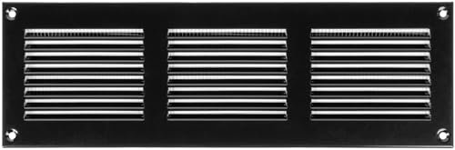 Vent Systems Grille de ventilation noire avec moustiquaire - 300 x 100 mm - Pour les applications de chauffage, de refroidissement et de ventilation - Couvercle de ventilation intérieur et extérieur.