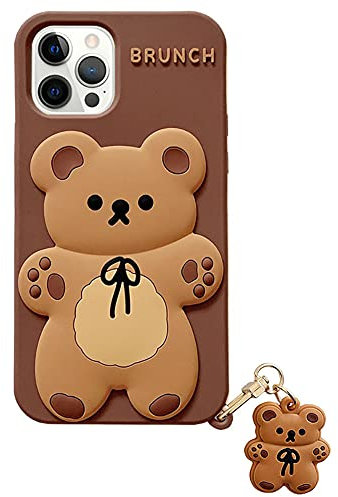Yatchen Kawaii-Handyhüllen für iPhone 13, niedliche Cartoon-Bär-Handyhülle mit Schlüsselanhänger, Teddybär-Handyhülle, 3D-Hülle, weiches Silikon, stoßfeste Schutzhülle für Damen und Mädchen