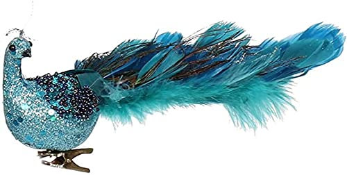 11 Blauer Pfau Weihnachtsschmuck mit Clip, Geschlossener Schwanzfedervogel mit Glitzer, Deko-Set für Weihnachtsbaum (1Pack)