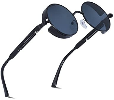 besbomig Sonnenbrille Damen Herren - Retro Rund Steampunk Brille UV400 Schutz Polarisiert Hippie Festliche Partybrille Fasching Brillen Rave Outdoor Aktivitäten Modeaccessoire