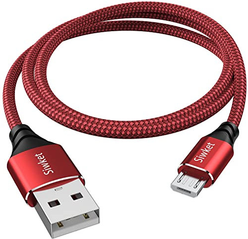 Siwket Câbles Micro USB 5M, Câble de Charge USB A vers Micro Tressé en Nylon Câble de Charge Android Compatible pour Samsung Galaxy S7 S6 Edge J7 J5 J3, Redmi, Huawei, Sony, LG, Kindle, PS4,Rouge