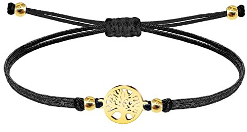 Bracciale da donna in acciaio inossidabile con bracciale a filo regolabile. (albero della vita d'oro)