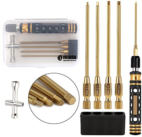 INJORA RC Werkzeug Set Bausatz Verhexen Schraubendreher 4 in 1 Inbusschlüssel Satz 1.5 mm 2.0 mm 2.5 mm 3 mm mit 12mm Rad Sechskant für Traxxas TRX4 Arrma Hubschrauber Drohnenboot
