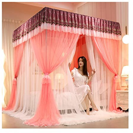Betthimmel Luxus Betthimmel Moskitonetz, Prinzessin Zimmer 4 Eckpfosten Etagenbett Vorhang Mit Ständer Für Erwachsene Mädchen Schlafzimmer Dekor (Color : Pink-1, Size : 180X220cm/71X87inch)