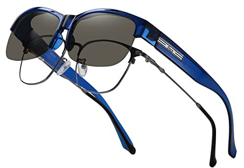 DUCO Herren und Damen Sonnenbrillen Polarisiert Unisex Brille Überbrille für Brillenträger Fit over Polbrille 8960 (Blau Rahmen, Grau Linse)