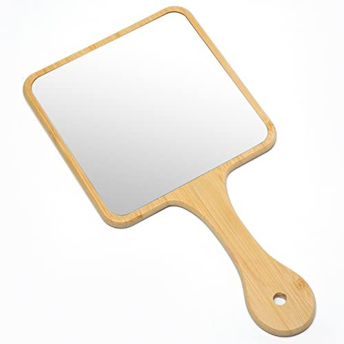 JASEFA Handspiegel, natürlicher Bambus-Handspiegel mit Griff, niedlicher Handspiegel zum Rasieren, einseitig, tragbar, Reise-Kosmetikspiegel für Damen und Herren, 16 cm B x 30 cm L