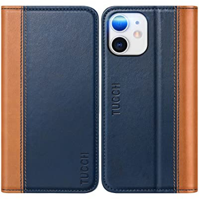 TUCCH Case für iPhone 12 Pro Hülle Handyhülle iPhone 12 TPU Leder [Kartenfächer] [Standfunktion] [Kratzfest], Stoßfeste Klapphülle kompatibel mit iPhone 12 (6,1 Zoll) Blau-Braun