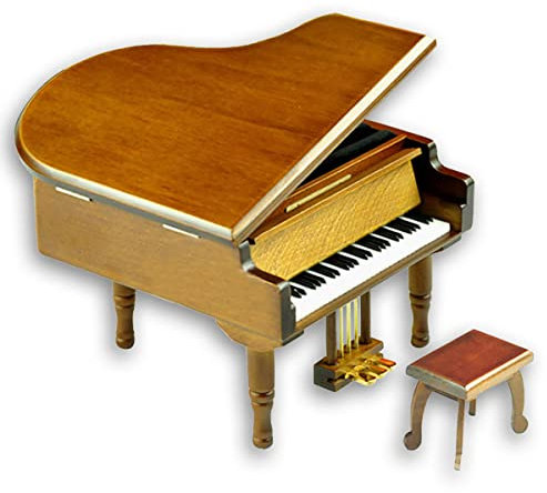 BinkeGG Braun Spieldose Holz Groß Klavier Uhrwerk Spieluhr mit Sankyo Musik Mechanismus (Option 60 Melodien) (La Vie En Rose)