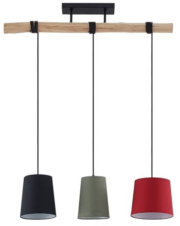 Lindby Pendelleuchte Amilia (Für Kinder, Junges Wohnen) aus Holz (3 flammig E27) - Textil Hängeleuchte Esstischlampe Hängelampe Wohnzimmerleuchte