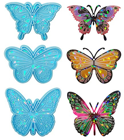 Xidmold 3pcs Holographic Resin Moulds, Butterfly Holographic Keychain Moulds, Silicone Holographic Pendant Moulds, Epoxy Resin Casting Mold for Keychain Pendant, DIY Resin Crafts