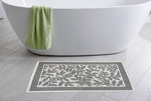 CosìCasa Tappeto Bagno Antiscivolo in Cotone Assorbente, Lavabile in Lavatrice, Morbido e Pratico | Tappetino Bagno Assorbente per Doccia o Vasca | Tappeti Moderni Fantasia Foglia Grigio 70x120 cm