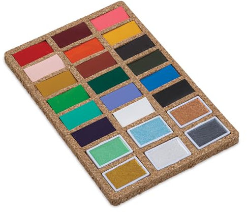 Viviva VV276068 Watercolour Paint Set, 24 Lightfast and Vivid Colours in Bowls on Cork Palette for Outdoor and Travel, Handmade - 24 Colours