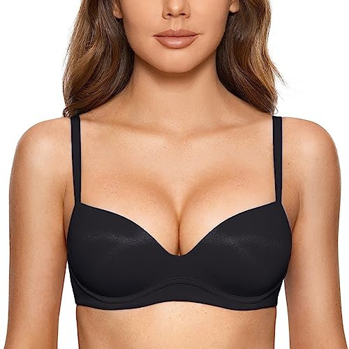 DOBREVA Women's Push Up Bra Plunge Wireless Comfortable T Shirt Padded Bras Black 38D