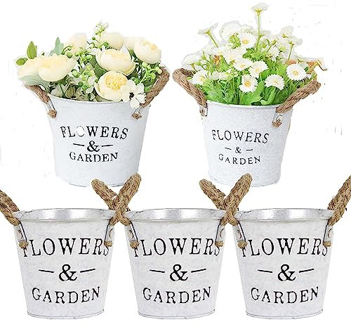 BSTMOME 5PCS 13CM Metal Flower Bucket Vintage Creative Iron Flower Holder Planter Succulent Plant Container Rustic Retro Flower Pot for Garden Home Decor Round
